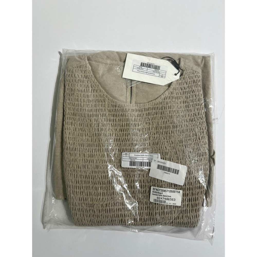 NWT English Factory Smocked Ruffle Sleeve Mini Dress Beige Small NWT BC225D - Picture 15 of 16